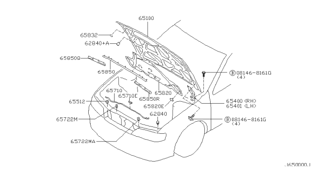 2002 Infiniti G20 Hood Panel,Hinge & Fitting Diagram 1