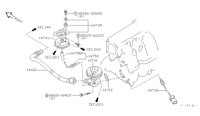 1999 Infiniti G20 EGR Control-BPT Valve Bracket Diagram for 14742-4M200