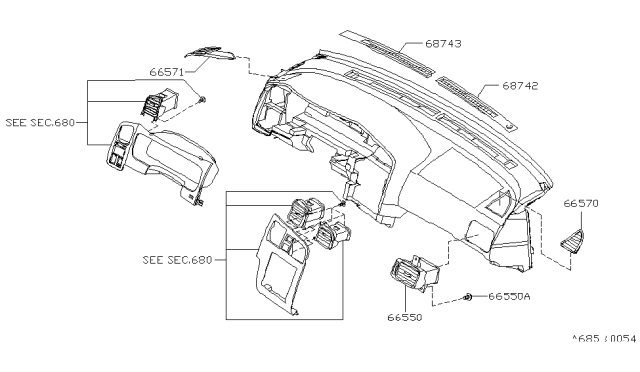 2001 Infiniti G20 Grille-Front DEFROSTER Diagram for 68742-3J103