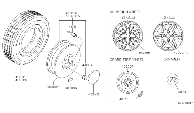 2000 Infiniti G20 Aluminum Wheel Diagram for 40300-7J125