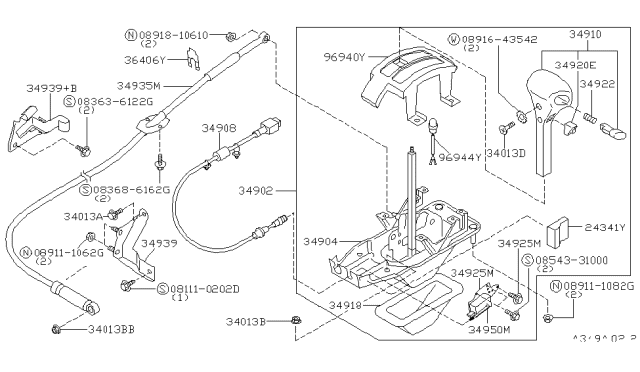 1999 Infiniti G20 Knob Assy-Control Lever,Auto Diagram for 34910-7J100