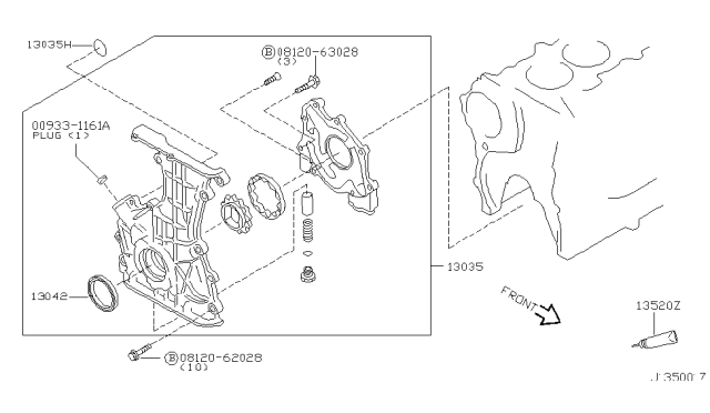 2001 Infiniti G20 Front Cover,Vacuum Pump & Fitting Diagram