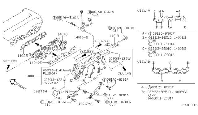 2002 Infiniti G20 Adapter-Intake Diagram for 14040-5U000