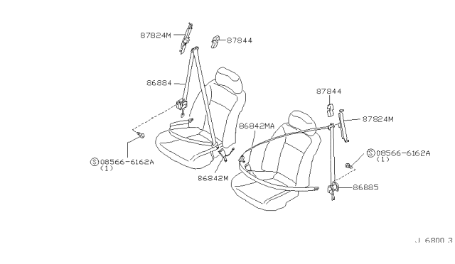 1999 Infiniti G20 Belt Assy-Tongue,Pretensioner Front RH Diagram for 86884-7J103