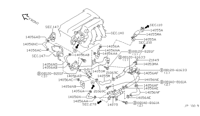 2000 Infiniti G20 Water Hose & Piping Diagram 2