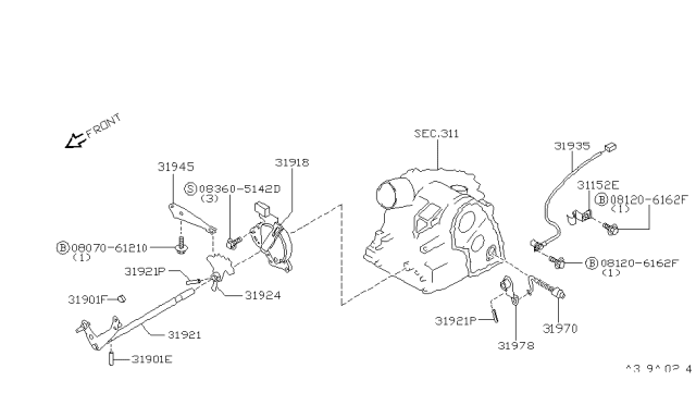 2002 Infiniti G20 Shaft Assy-Manual Diagram for 31920-31X61