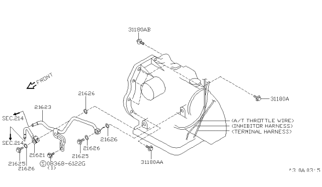 2000 Infiniti G20 Tube Assy-Oil Cooler Diagram for 21621-6J300