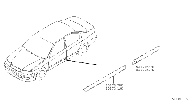 2000 Infiniti G20 Moulding-Front Door,RH Diagram for 80870-7J168