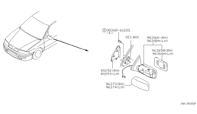 2002 Infiniti G20 Mirror Assembly-Door,LH Diagram for 96302-7J105