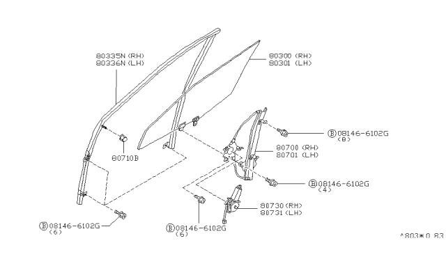 2000 Infiniti G20 Glass Assembly-Door Window,LH Diagram for 80301-3J105