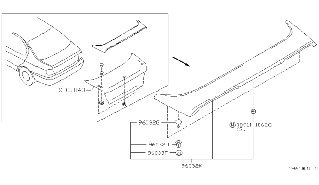 2000 Infiniti G20 Air Spoiler Kit-Rear Diagram for K6030-3J125