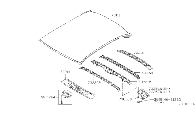 1999 Infiniti G20 Roof Panel & Fitting Diagram 2