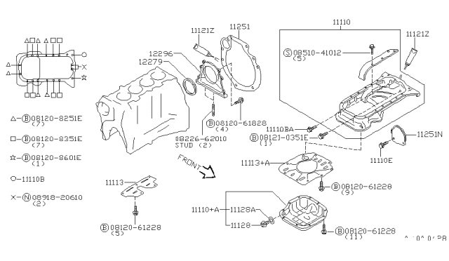 2000 Infiniti G20 Engine Oil Pan Diagram for 11110-53J12