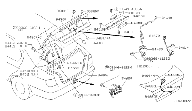2001 Infiniti G20 Inside Handle-Trunk Lid Diagram for 84691-5Y000