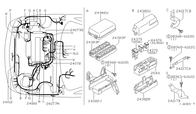 2000 Infiniti G20 Cable Assy-Battery Earth Diagram for 24080-7J100