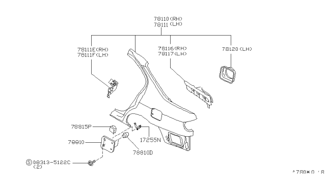 1999 Infiniti G20 Rear Fender & Fitting Diagram 1