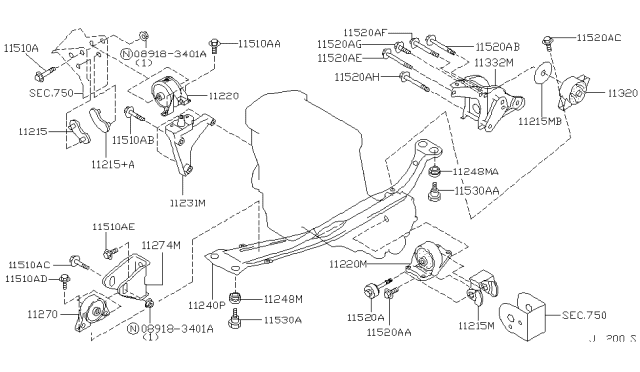 1999 Infiniti G20 Engine & Transmission     Mounting Diagram 4