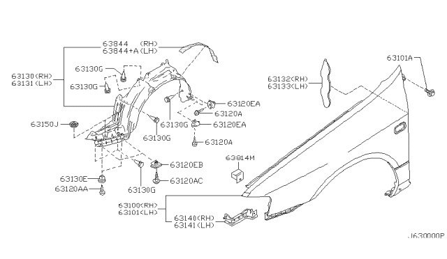 2000 Infiniti G20 Protector-Front Fender,LH Diagram for 63841-7J100