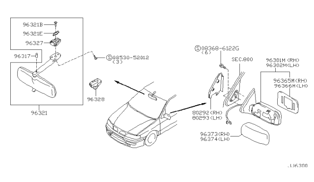 2000 Infiniti G20 MIRROR ASMY-DOO Diagram for 96301-7J100