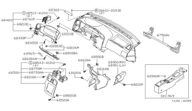 2000 Infiniti G20 Instrument Panel,Pad & Cluster Lid Diagram 1