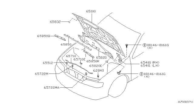 2002 Infiniti G20 Hood Panel,Hinge & Fitting Diagram 1