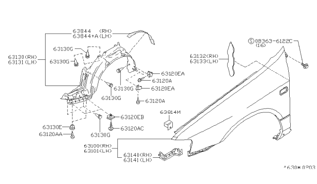 2000 Infiniti G20 Front Fender & Fitting Diagram 1