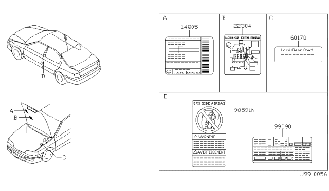 2001 Infiniti G20 Caution Plate & Label Diagram 1