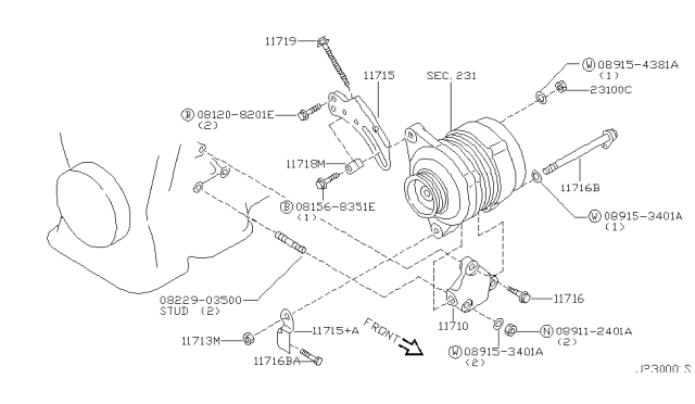 2002 Infiniti G20 Bar-Adjusting,Alternator Diagram for 11715-53J11