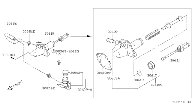 2000 Infiniti G20 Cylinder Assy-Clutch Master Diagram for 30610-7J100