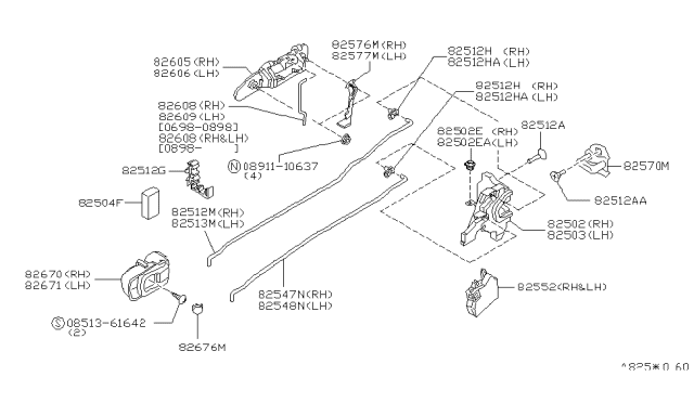 1999 Infiniti G20 Rod-Rear Door Inside Handle,LH Diagram for 82507-3J100