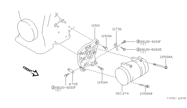 1999 Infiniti G20 Bracket-Compressor Diagram for 11910-5V000