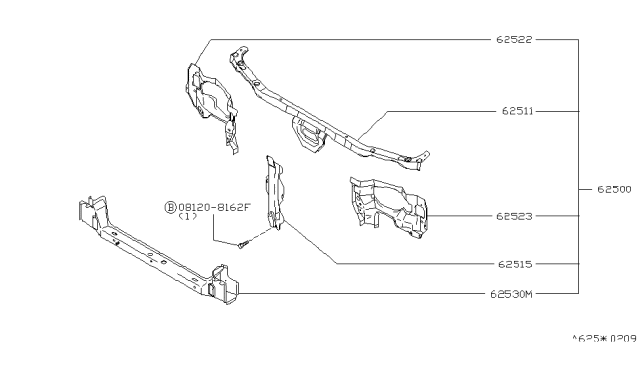 2000 Infiniti G20 Support Assy-Radiator Core Diagram for 62500-7J100