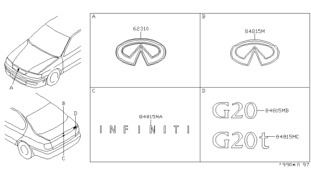 2001 Infiniti G20 Trunk Lid Emblem Diagram for 84896-7J100