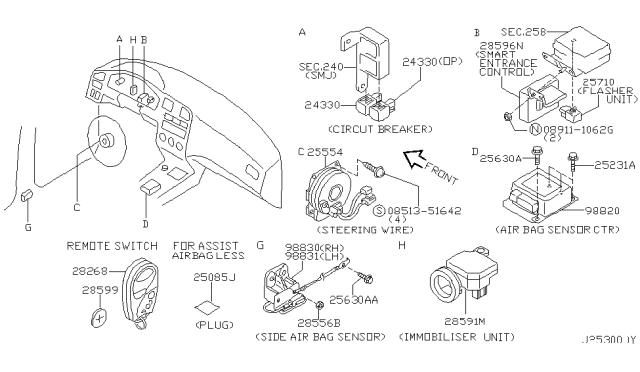 1999 Infiniti G20 Switch Assembly-Remote Diagram for 28268-7J105