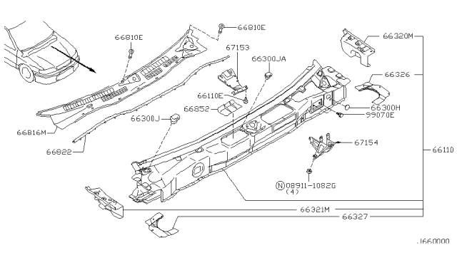 2000 Infiniti G20 Reinforce-Steering Post Bracket Diagram for 67153-2J610