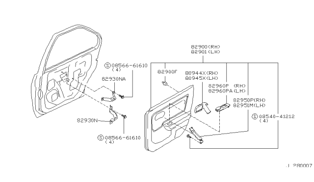 2001 Infiniti G20 Finisher Assy-Rear Door,LH Diagram for 82901-7J208