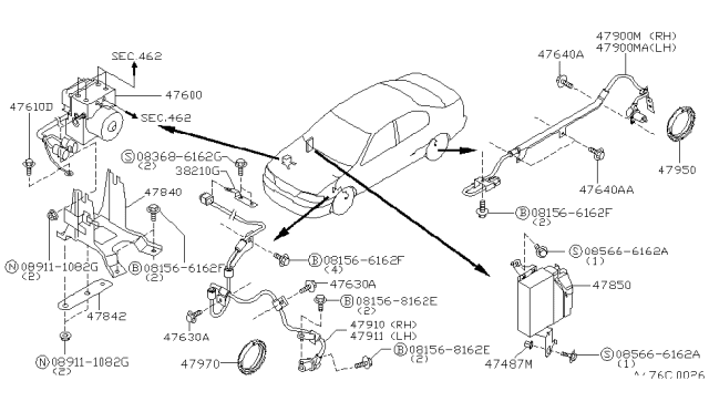 2000 Infiniti G20 Bolt Diagram for 54459-3M000