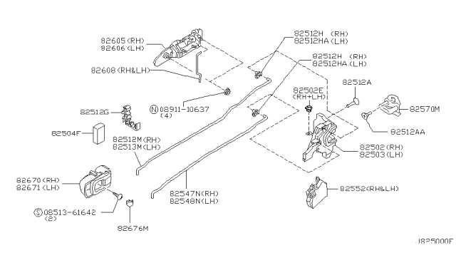 2002 Infiniti G20 Rear Door Lock & Handle Diagram