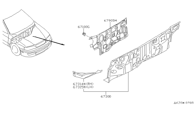 2000 Infiniti G20 INSULATOR-Dash Lower,Front Diagram for 67810-7J110