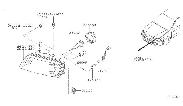 2002 Infiniti G20 Head Lamp Unit Diagram for 26065-7J110