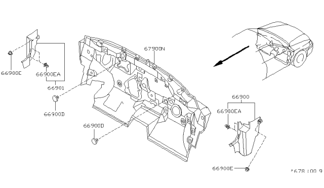 2000 Infiniti G20 Dash Trimming & Fitting Diagram