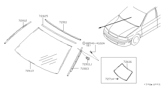 2000 Infiniti G20 Moulding-Windshield Upper,Center Diagram for 72751-2J000