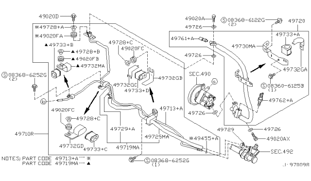2000 Infiniti G20 Power Steering Pressure Hose Assembly Diagram for 49720-7J100