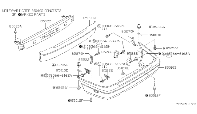 2000 Infiniti G20 Spacer-Rear Bumper Side,LH Diagram for 85095-2J000