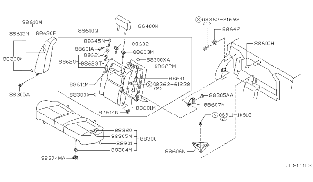 1999 Infiniti G20 Rear Seat Diagram 1