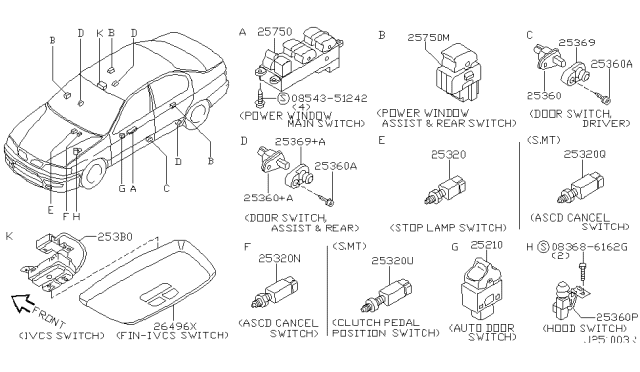 2001 Infiniti G20 Finisher Assy-Ivcs Switch Diagram for 26496-7J403