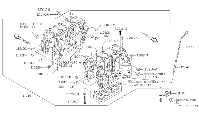 2000 Infiniti G20 Engine Oil Level Indicator Dipstick Diagram for 11140-2J200