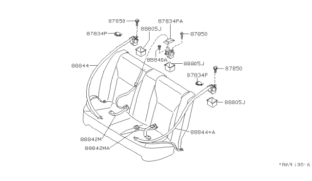 1999 Infiniti G20 Finisher-Seat Belt Diagram for 87834-7J100