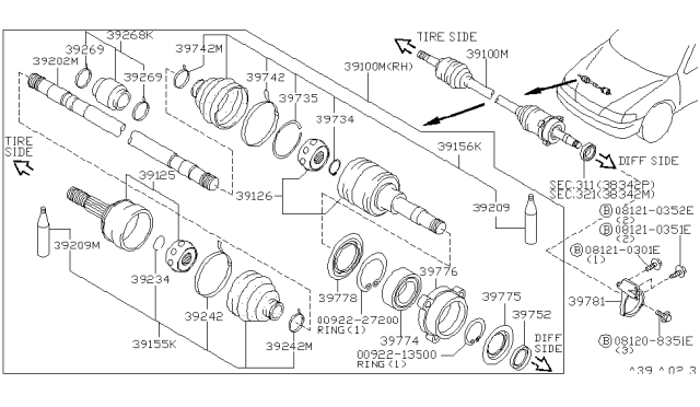 1999 Infiniti G20 Bolt Diagram for 08121-0352E