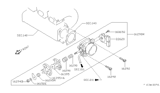 1999 Infiniti G20 Spring-Throttle Return Diagram for 16160-78J00